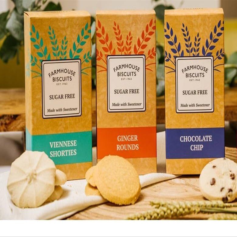 Farmhouse Sugar Free Biscuits For Diabetics Multipack Selection Vareity Box with zamfoods nutrition pack I Pack of 3 I - Viennese Shorties, Ginger & Choc Chip Cookies