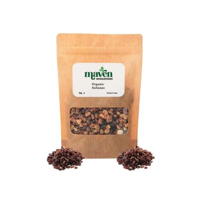 Maven Wholefoods Organic Turkish Sultanas 1kg Natural Dried Vine Fruit, High Fibre, Vegan & GMO Free, Ideal for Baking, Snacking & Cooking