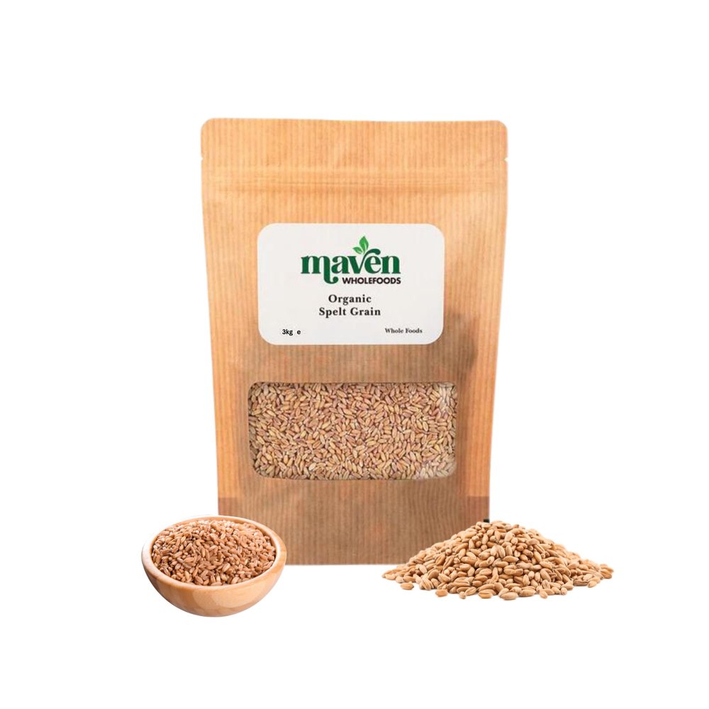 Maven wholefoods Organic Spelt Grain 3kg | Raw | GMO Free | High Fibre & Protein | Certified Organic | Suitable for Vegetarian & Vegan | Packed Fresh in Resealable Bags (3kg)