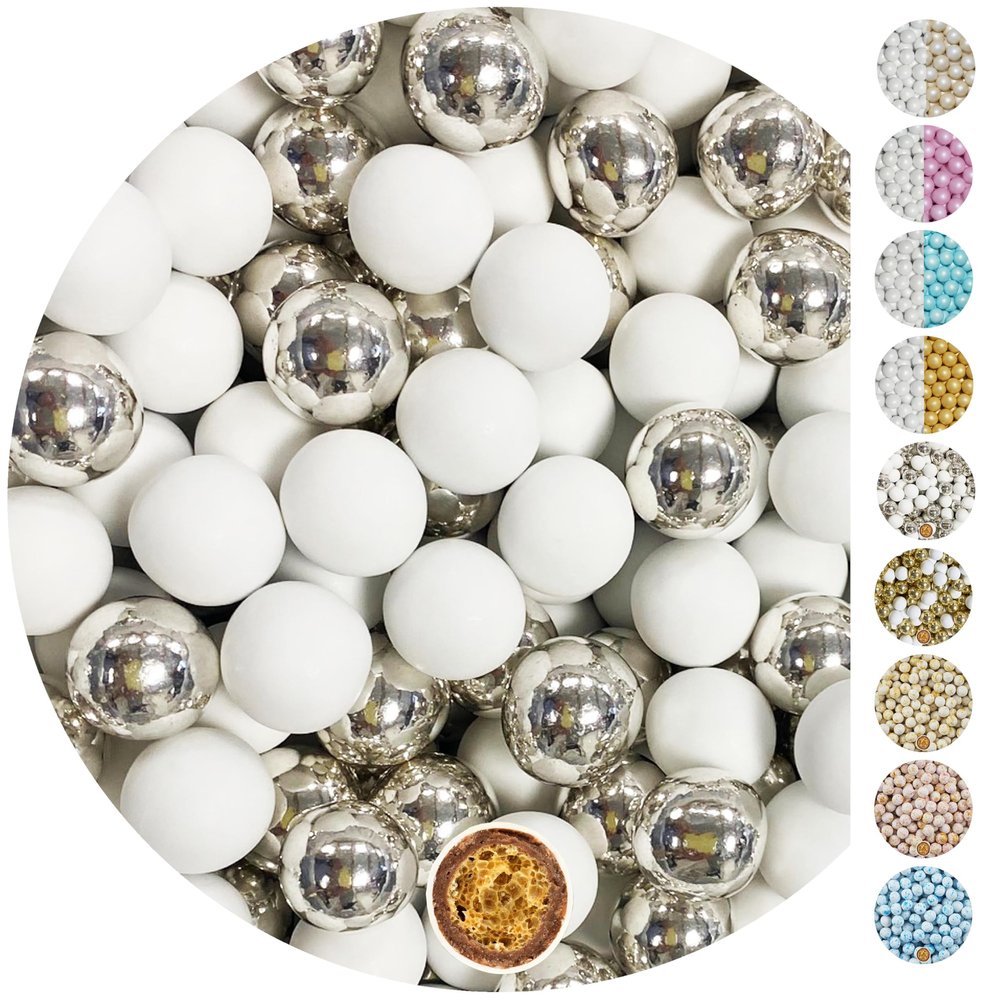 EinsSein Nikah Sekeri Large Crispy Chocolate Beads Mix 0.7 kg White / Silver Glossy Heart Chocolates Sweets drages Dragees Wedding mini Favours Guests Shapes Chocolate Table Hearts Party Baptism