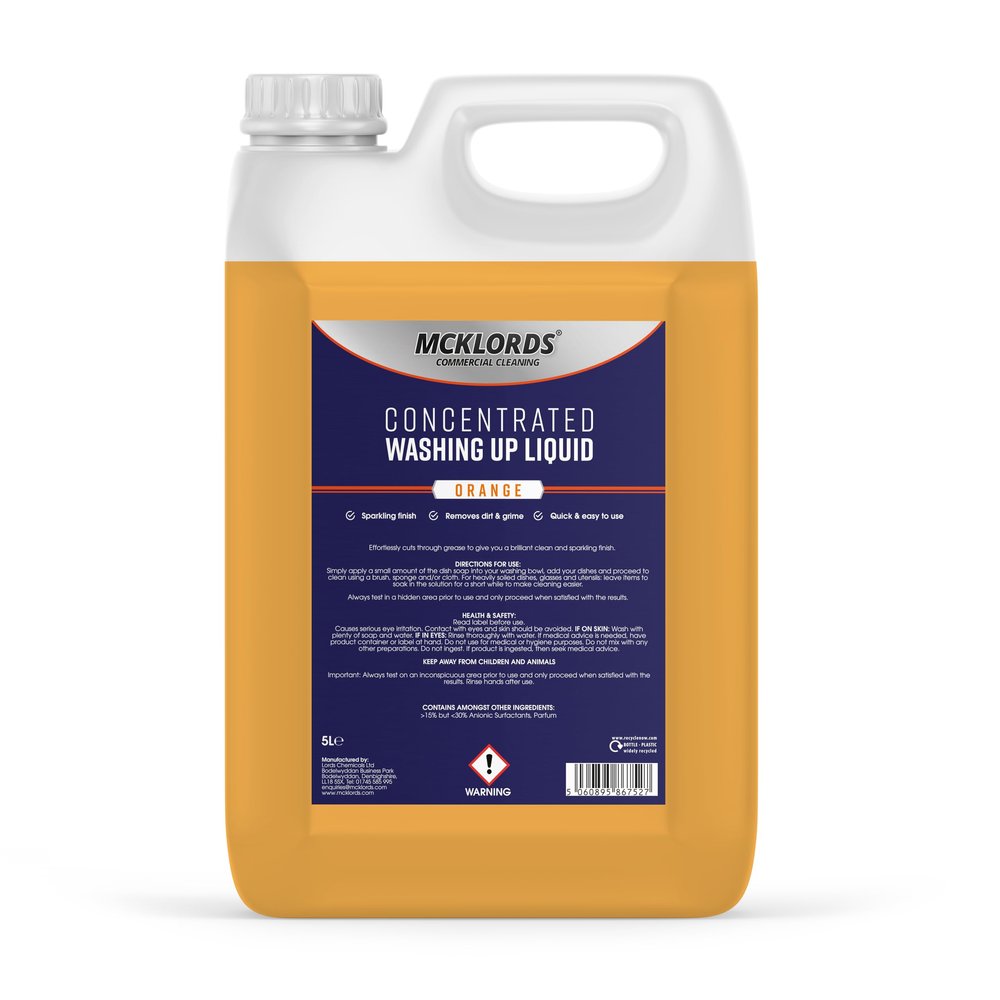 Commercial Concentrated Washing Up Liquid - Orange - 5 Litre