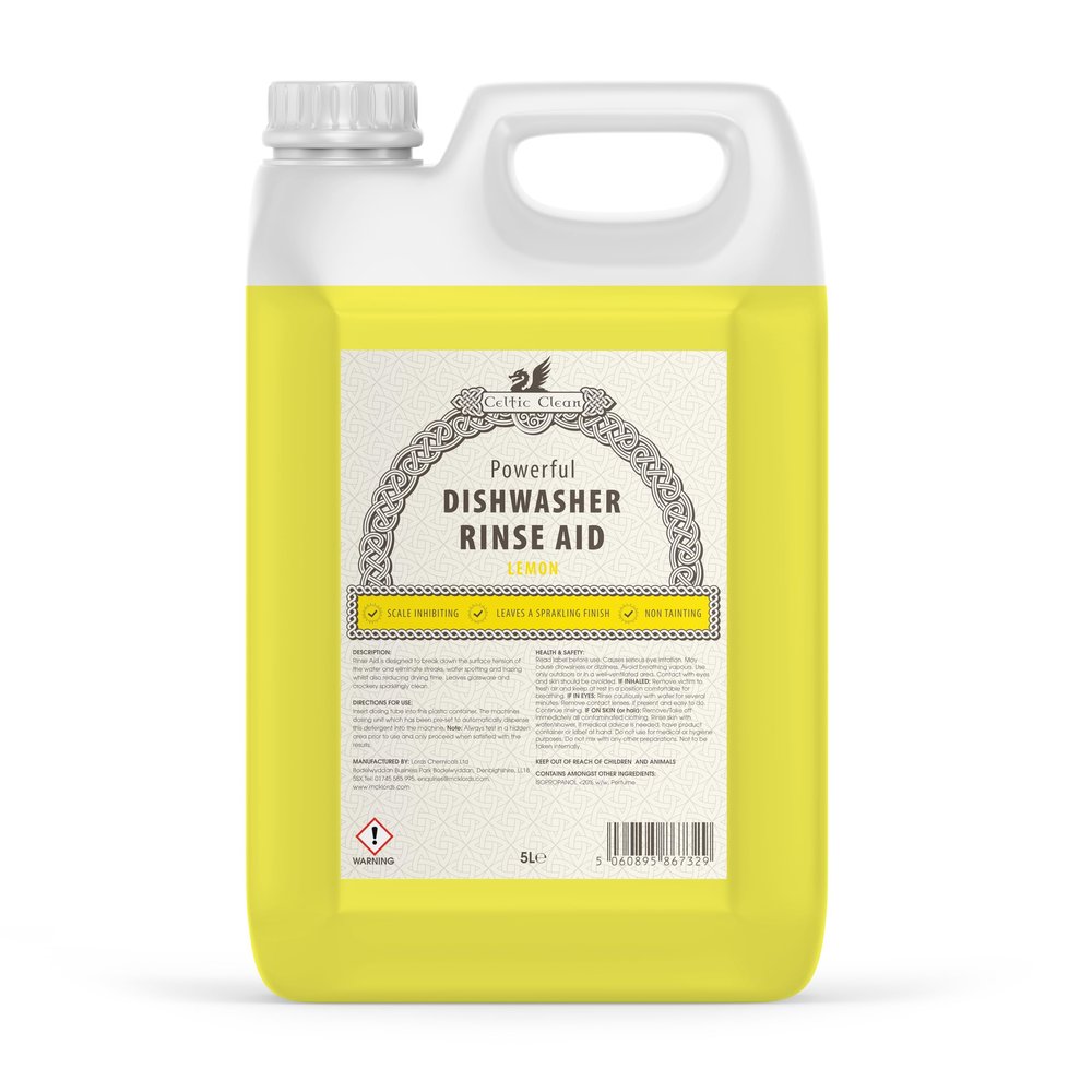 Celtic Clean - Professional Dishwasher Rinse Aid Lemon Scent 5 Litre - Concentrated Formula for Industrial & Commercial Machines, Streak-Free Shine, Spot Prevention, Fast-Drying