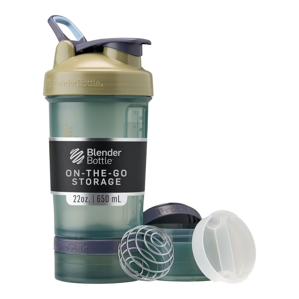 BlenderBottle Shaker Bottle with Pill Organizer and Storage for Protein Powder, Classic V2 ProStak System, 22-Ounce, Tan
