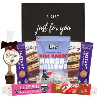 Hot Cadbury & Galaxy chocolate x4, Clipper x1, Maltesers x1 Bundle with Mini Marshmallows 150g