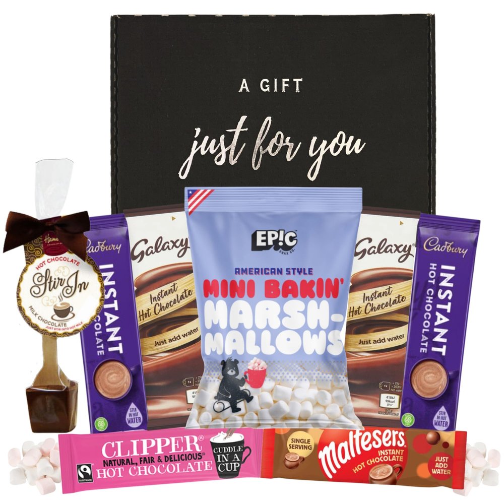 Hot Cadbury & Galaxy chocolate x4, Clipper x1, Maltesers x1 Bundle with Mini Marshmallows 150g