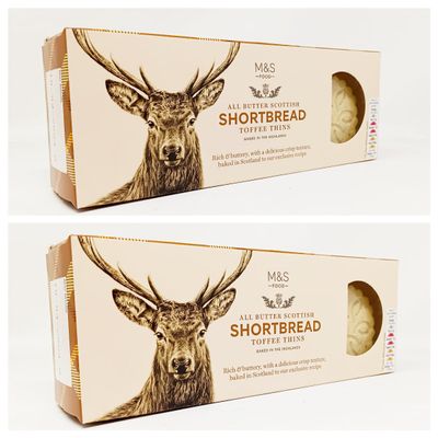 M&S Shortbread Toffee Thins, Scottish All Butter Shortbread 180g, Baked in the Highlands, 2 Pack in a Premier Life Store Box