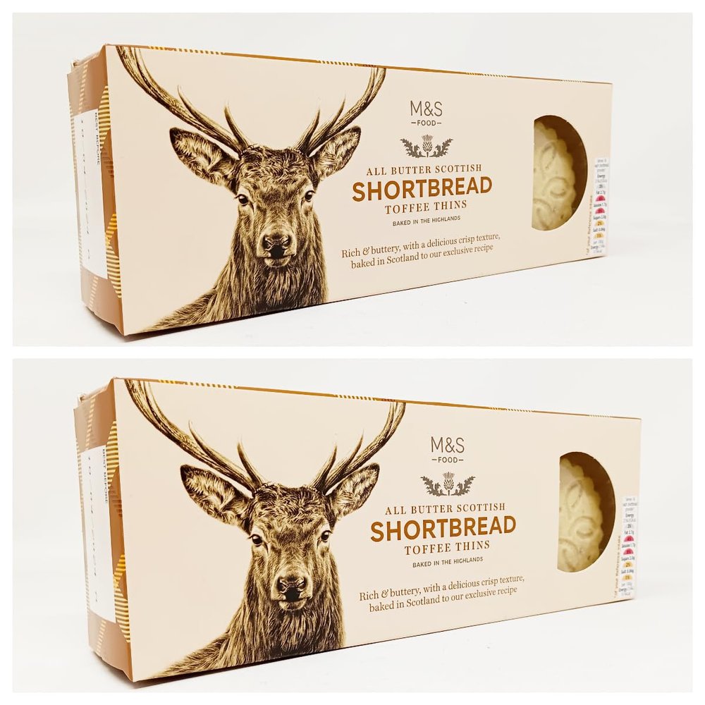 M&S Shortbread Toffee Thins, Scottish All Butter Shortbread 180g, Baked in the Highlands, 2 Pack in a Premier Life Store Box