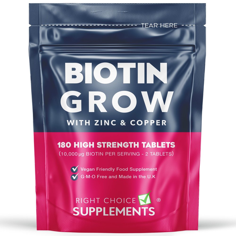 Biotin Hair Growth Supplement - 180 Tablets Enhanced with Zinc & Copper - Biotin 10,000 g (mcg) per Serving - Vegan, Hair Skin & Nails Vitamins