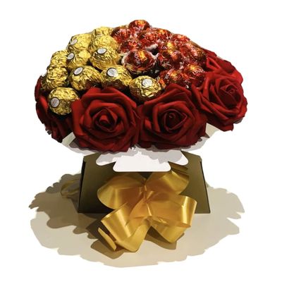Gift Hamper Lind Ferraro Rocher Bouquet box roses flowers red pink White blue purple men Women Girlfriend boyfriend Premium Dairy (Medium)