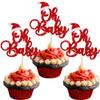 Gyufise 24Pcs Christmas Cupcake Toppers Glitter Santa Oh Baby Cupcake Picks Toppers for Winter Baby Shower Kids Birthday Christmas Party Supplies Red view 1
