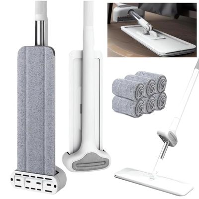 2024 New Lazy Person's Self-Washing Flat Mop, 360 Rotatable Flat Cleaning Mop, Self Wringing Flat Mop for Wet & Dry Use, Hands-Free Microfiber Mops for Floor/Hardwood Cleaning (With 6 Cloths)