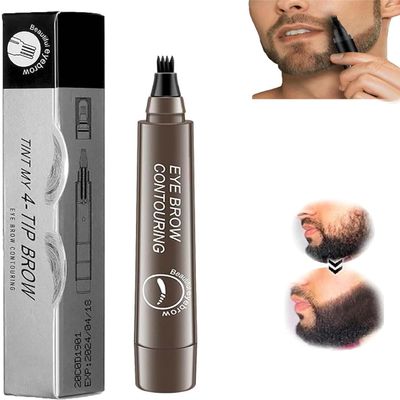 Beard Filling Pen, Beard Pen, Beard Filling Pen Kit, Waterproof Beard and Eyebrow Filling Pen Kit, Beard Filling Pen Kit, Beard Pencil Filler For Men (Gray brown)