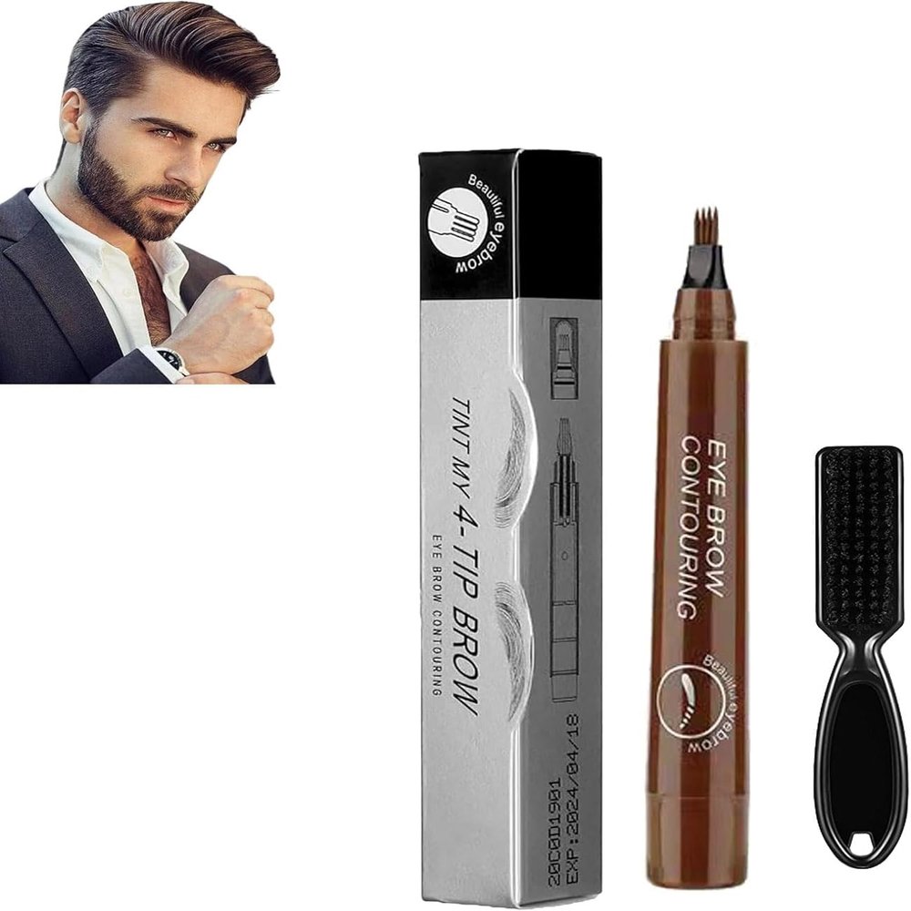 Beard Filling Pen, Beard Pen, Beard Filling Pen Kit, Waterproof Beard and Eyebrow Filling Pen Kit, Beard Filling Pen Kit, Beard Pencil Filler For Men (Light Brown)