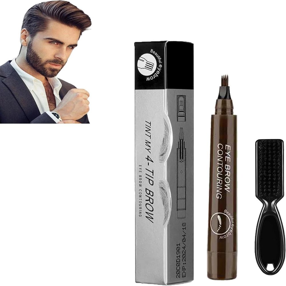 Beard Filling Pen, Beard Pen, Beard Filling Pen Kit, Waterproof Beard and Eyebrow Filling Pen Kit, Beard Filling Pen Kit, Beard Pencil Filler For Men (Dark Brown)