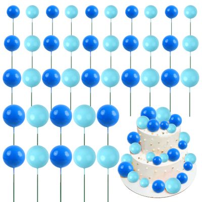Keaziu 40 Pack Ball Cupcake Toppers Pearl Balls Cake Blue Combination DIY Cake Insert Toppers Foam Ball Cupcake Picks Mini Balloon for Wedding Baby Shower Anniversary Birthday Party Supplies Blue