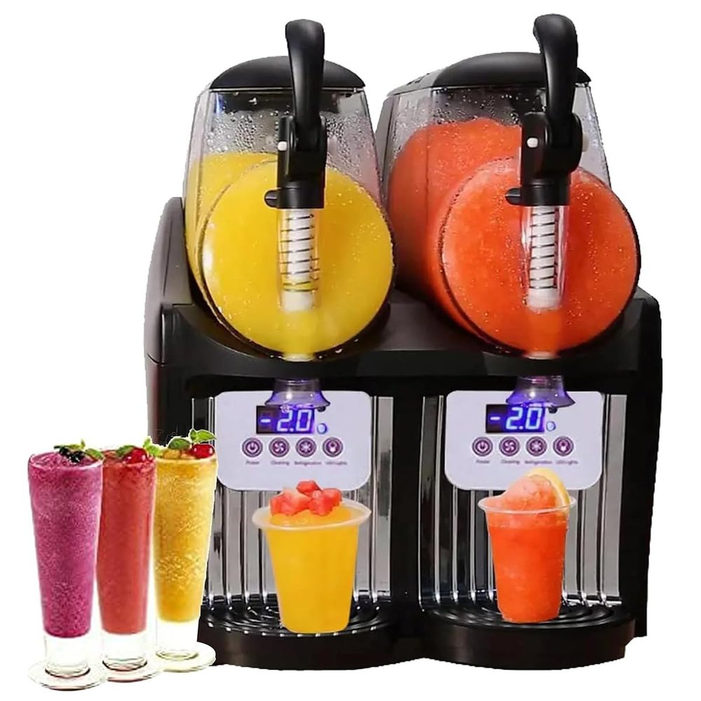 HLGKBY Electric Ice Crusher Slush Machine 5L Crushed Ice Maker, Fruit Beverage Ice Tea Juice Dispenser, 2 Tank Stainless Steel Drink Beverage Machine, Dispense A Variety Of Beverage