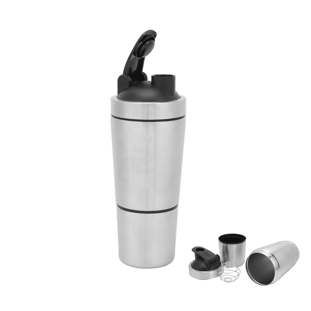 Topyond Protein Shaker Bottle- 591ml Portable Stainless Steel Protein Shake Bottle with Clear Scale, Double Section Design Shaker with Mixing Ball for Easy Mixing for Gym Lovers and Teenagers