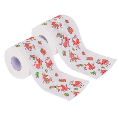 2 Roll Christmas Toilet Paper, Christmas Toilet Tissue Paper Rolls, Santa Merry Christmas Pattern Toilet Rolls Home Bath Toilet Roll Paper for Christmas Party Home Supplies (D)