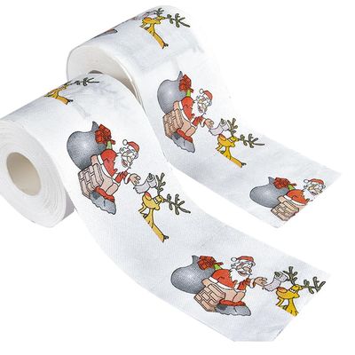 2Rolls Christmas Toilet Paper 2-Ply, Novelty Bath Toilet Roll, Funny Christmas Themed Tissue Napkin Trick Gift for Holiday (A)