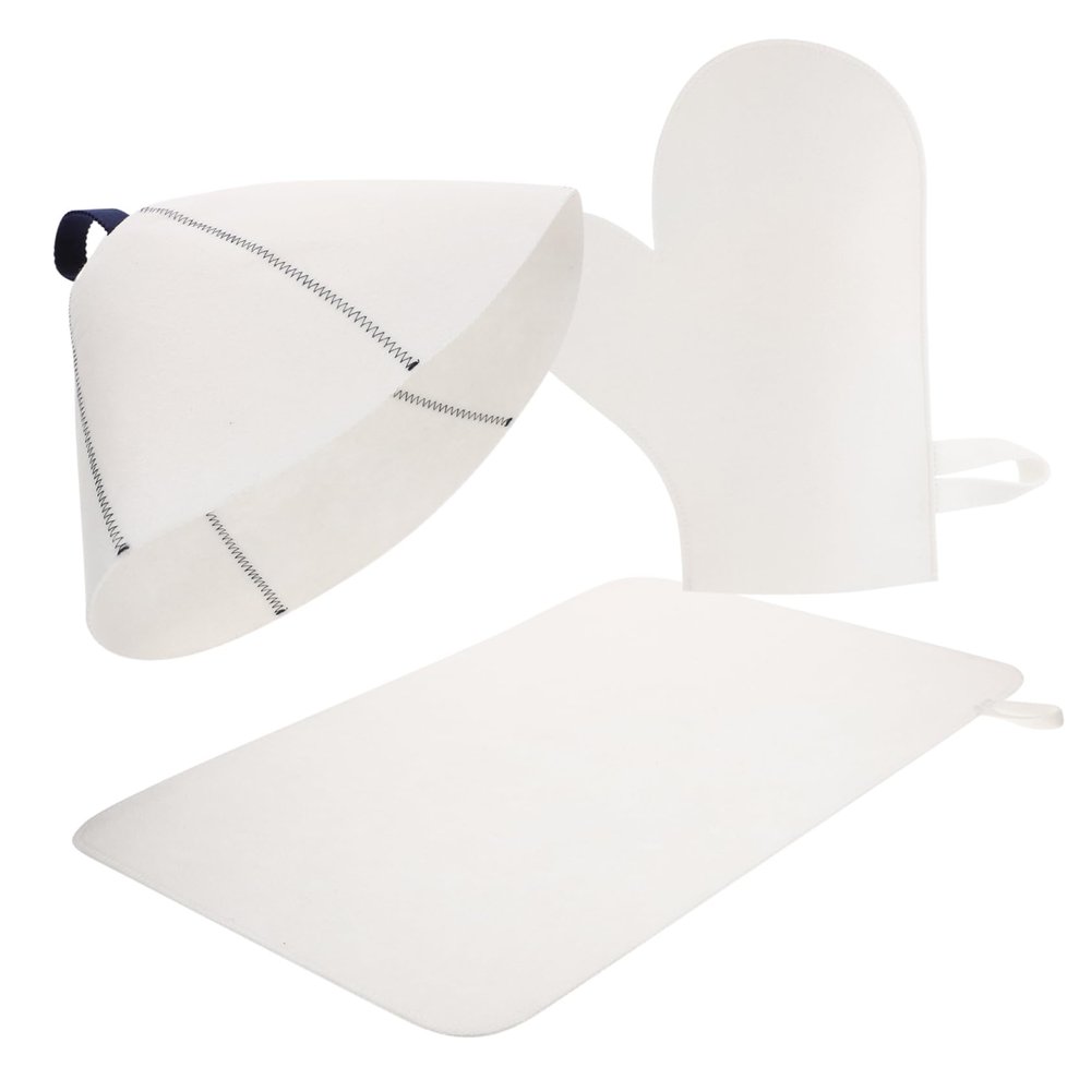 FRCOLOR Felt Bathing Hat Sauna Hat Set for Women Household Sauna Caps Bathroom Use Thickened Felt Material Soft Comfortable with Gloves and Mat Spa Hair Protection Accessory