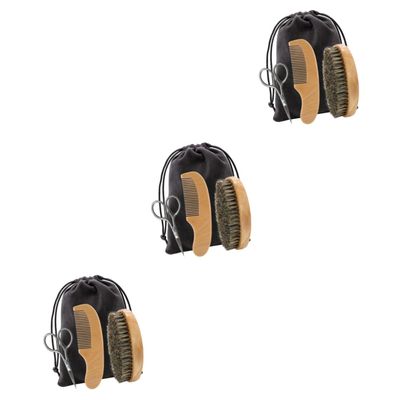 Beavorty 3 Sets Beard Shaving Scissors Comb Brush for Men Beard Care Kit Styling