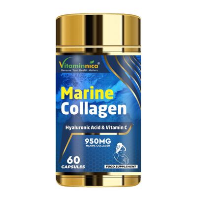 Vitaminnica Marine Collagen Capsules with Hyaluronic Acid & Vitamin C - Skin, Hair, Bones & Joints | 60 Capsules | Anti-Aging, Glow & Strength