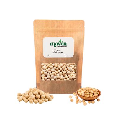 Maven wholefoods Organic Chickpeas 3kg | Raw | GMO Free | High Fibre & Protein | Certified Organic | Suitable for Vegetarian & Vegan | Packed Fresh in Resealable Bags (3kg)