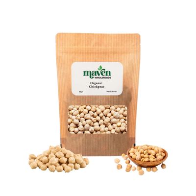 Maven wholefoods Organic Chickpeas 5kg | Raw | GMO Free | High Fibre & Protein | Certified Organic | Suitable for Vegetarian & Vegan | Packed Fresh in Resealable Bags (5kg)