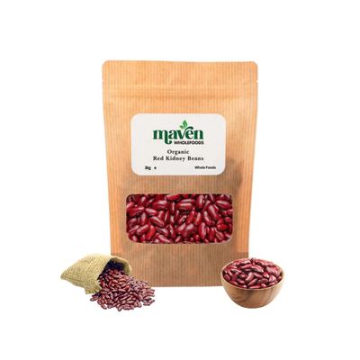 Maven wholefoods Organic Red Kidney Beans 3kg | Raw | GMO Free | High Fibre & Protein | Certified Organic | Suitable for Vegetarian & Vegan | Packed Fresh in Resealable Bags