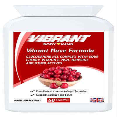 Vibrant Move Joint Supplement - Triple Action Joint Supplement - Glucosamine, Cherry Extract, Turmeric, Apple Cider Vinegar, Bromelain, Rosehip - 60 Capsules