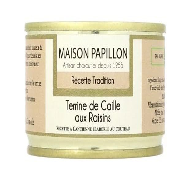 Maison Papillon Artisan Charcutier - Quail terrine with grapes - 2 x 4.58oz / 130gr tin