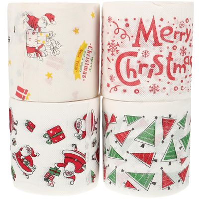 TOVINANNA 4 Rolls Christmas Toilet Paper Decorative Xmas Patterns Toilet Paper Bathroom Tissue Kitchen Napkin