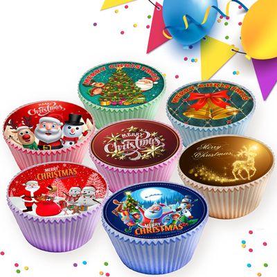 24 x CHRISTMAS EDIBLE ICING 4.5 cms CUPCAKE TOPPERS DECORATIONS CR037
