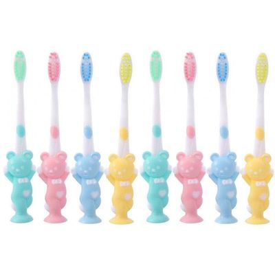 Cartoon Childrens Toothbrush 4pcs Cute Cleaning Teeth Brushing with Suction Cup Manual Short Handle Toothbrush for Kids