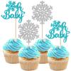 Rsstarxi 24 Pack Snowflake Oh Baby Cupcake Toppers Glitter Winter Frozen Oh Baby Shower Cupcake Picks for Snowflake Theme Baby Shower Birthday Party Cake Decorations Blue