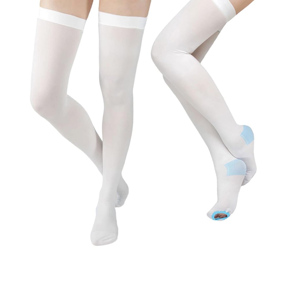 2 Pairs Anti Embolism Ted Hose Thigh High 15-20 mmHg Compression Stocking,Compression Socks Support for Women & Men (XX-Large)