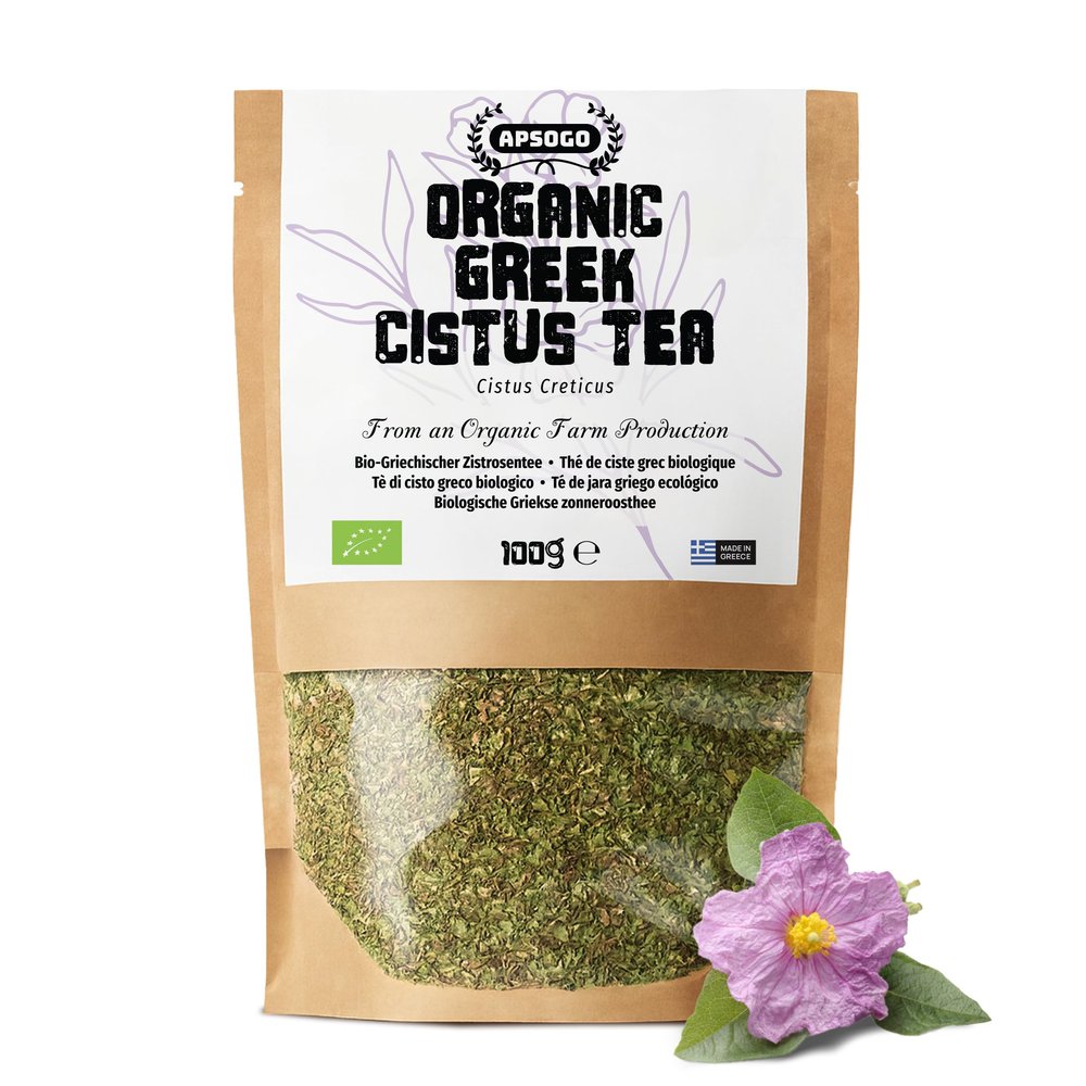 APSOGO Premium Greek Cistus Tea - Exquisite Taste & Certified Organic Quality - 100g Loose Herbal Tea for Wellness & Digestion