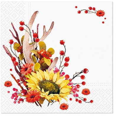 20 Napkins Autumn Sunflower on Autumn Arrangement Table Decoration Paper Napkins with Motif Also for Decoupage and Decoupage 33 x 33 cm