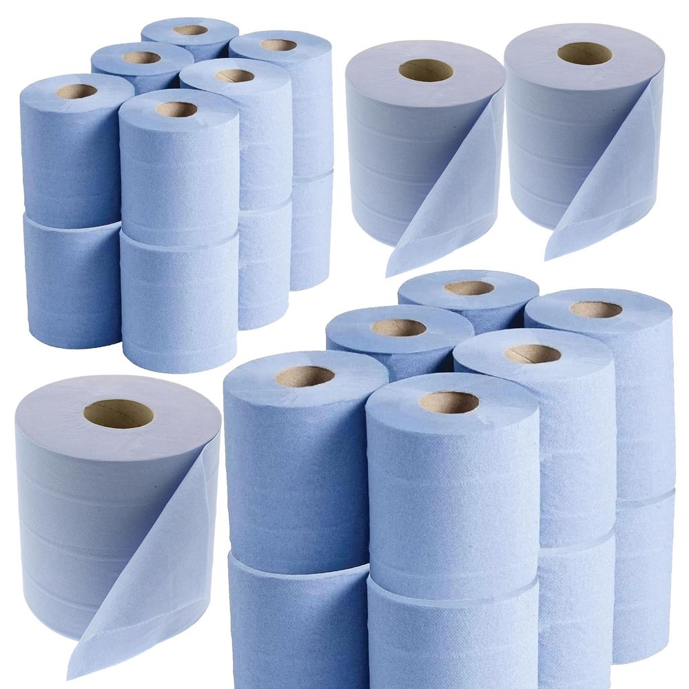2Ply Blue Embossed Multipurpose Home Cleaning Kitchen Highly Absorbent Centrefeed Rolls (12)