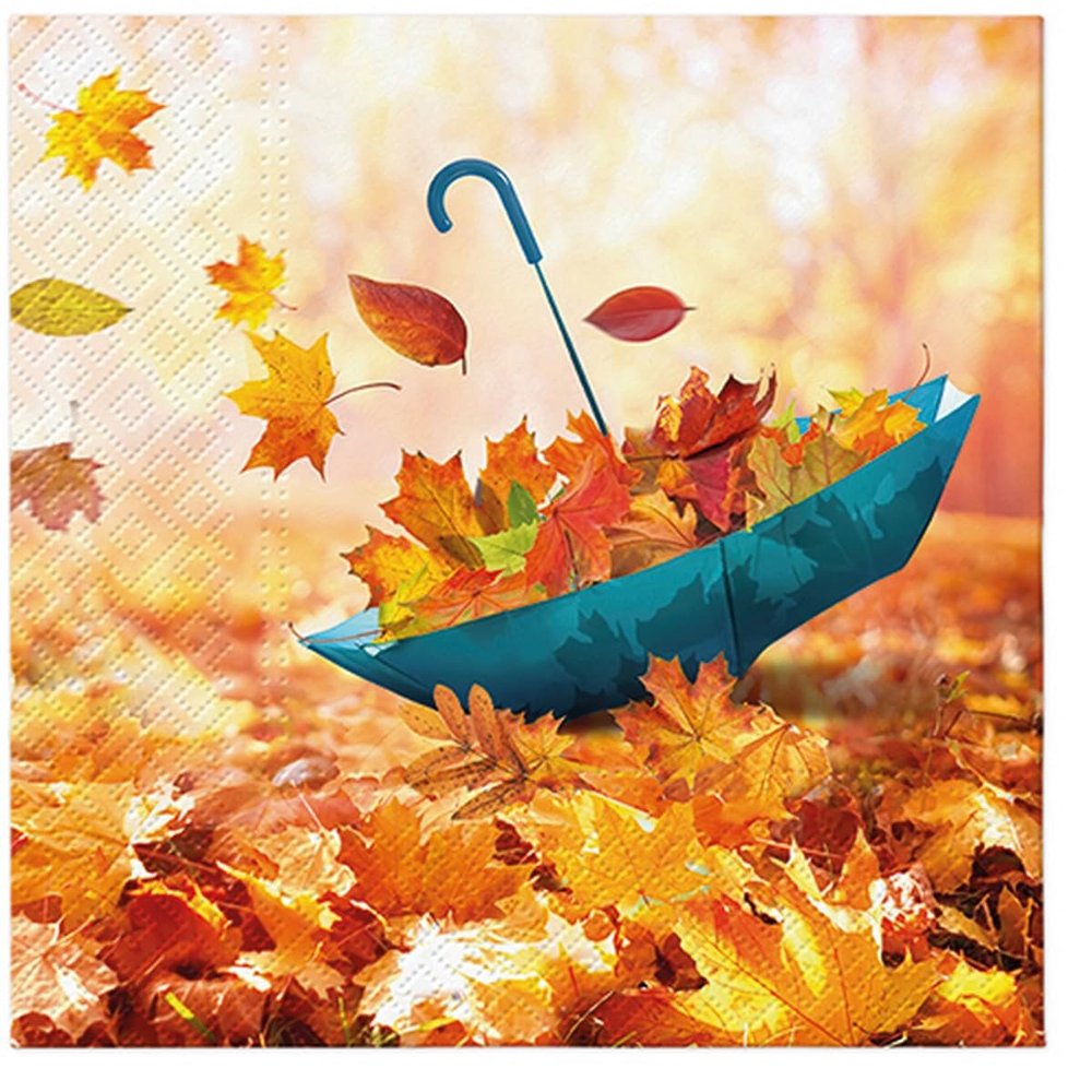 20 Napkins Autumn Autumn Leaves in Umbrella Table Decoration Paper Napkins with Motif Also for Decoupage and Decoupage 33 x 33 cm