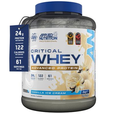 Applied Nutrition Critical Whey Protein Powder  24g Protein per Serving, High Protein Powder, Protein Shake with BCAAs & Glutamine  Muscle Growth & Recovery (2Kg - 61 Servings) (Vanilla Ice Cream)