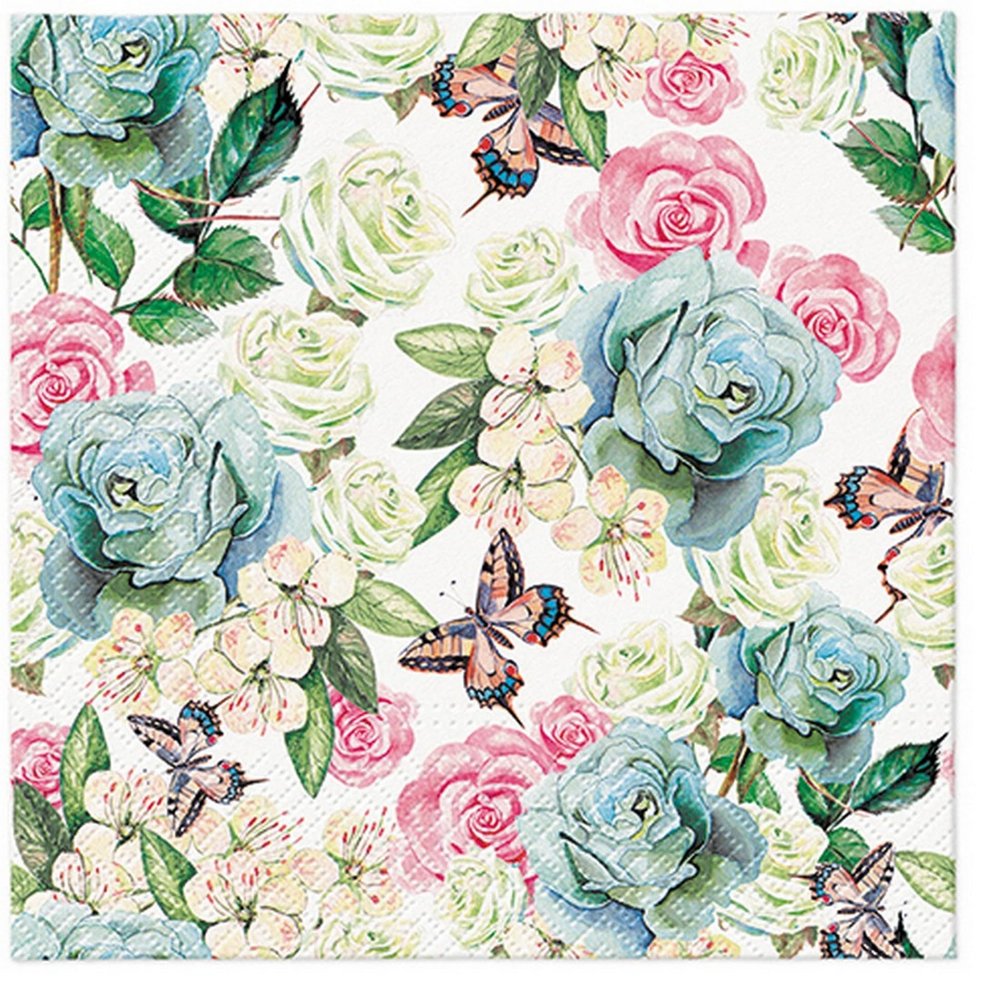 20 Napkins Flowers Spring Flowers in Bright Colours as Table Decoration Paper Napkins with Motif Also for Decoupage and Decoupage 33 x 33 cm