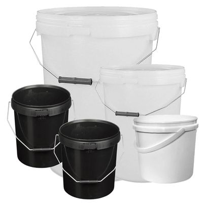 Multipurpose 5L, 10L, 15L, 20L & 25L Strong Heavy Duty Black/White Storage Buckets With Handles (25 Litre - Black, 10 Buckets)