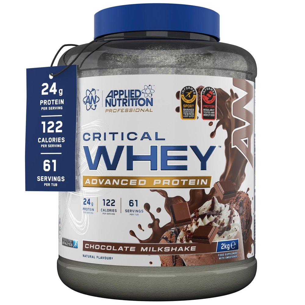 Applied Nutrition Critical Whey Protein Powder  24g Protein per Serving, High Protein Powder, Protein Shake with BCAAs & Glutamine  Muscle Growth & Recovery (2Kg - 61 Servings) (Chocolate)