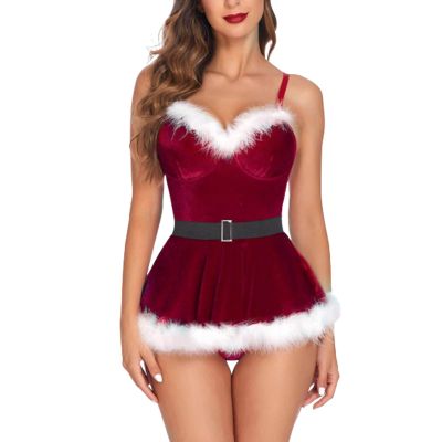 Aizuoni Santa Sexy Costume,Santa Dress Lingerie Dress Mrs Claus Costume | Women Dress Sleepwear V Neck Skin-Friendly Sexy Costume Dress for Parties