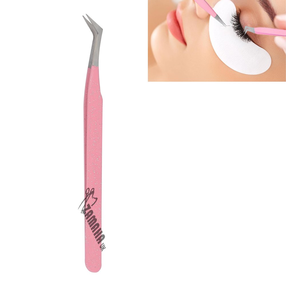 Lash Eyelash Extension Tweezers, Japanese Stainless Steel Tools Straight Curved 3D 4D 6D Angled Tip, Volume Tweezers Precision (Pink Boot Shape 1Pc)
