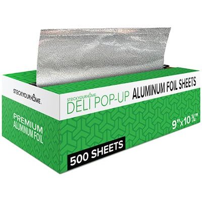 Stock Your Home Popup Deli Foil 9x10.75-500 Count, Convenient Aluminum Sheets for Deli Wrapping and Food Prep