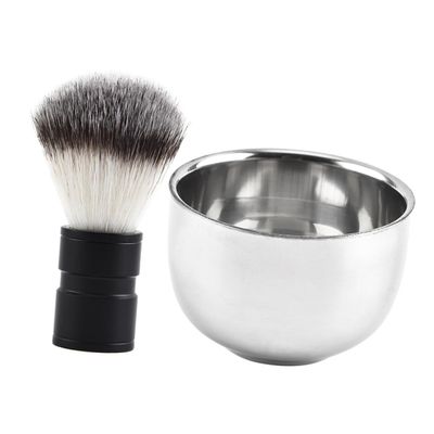 FRCOLOR 2pcs Men Shaving Kit Stainless Steel Brush Bowl Grooming Tool for Beard Mustache Goatee
