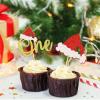 Keaziu 24 Pack One Christmas Cupcake Toppers Picks Gold Christmas Hat Celebrate Christmas Cupcake for Christmas Theme Birthday Party Cake Decorations Supplies Gold view 3