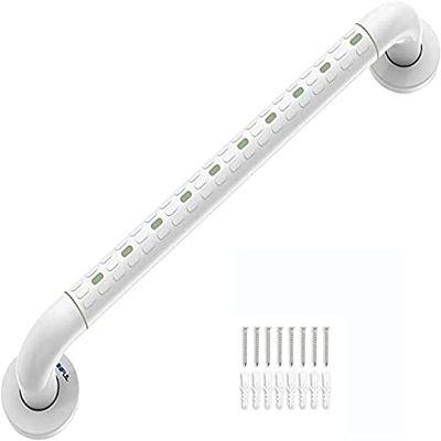 KANBUN Grab Bars,Shower Grab Bars Stainless Steel Shower Grab Bar with Plastic-Plated Finish(Anti-Slip Grip, Luminous Circles) and Cover Flange, Bathroom Handicap Handrails (48cm)